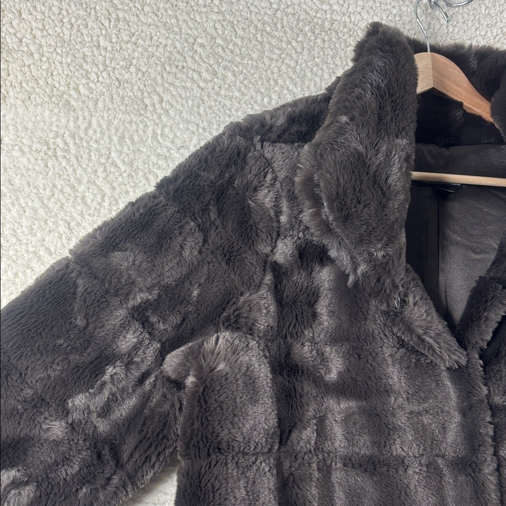 NWOT Nina Leonard Womens Espresso Horizontal Stripe Faux Fur Teddy Jacket Size M - Picture 4 of 15